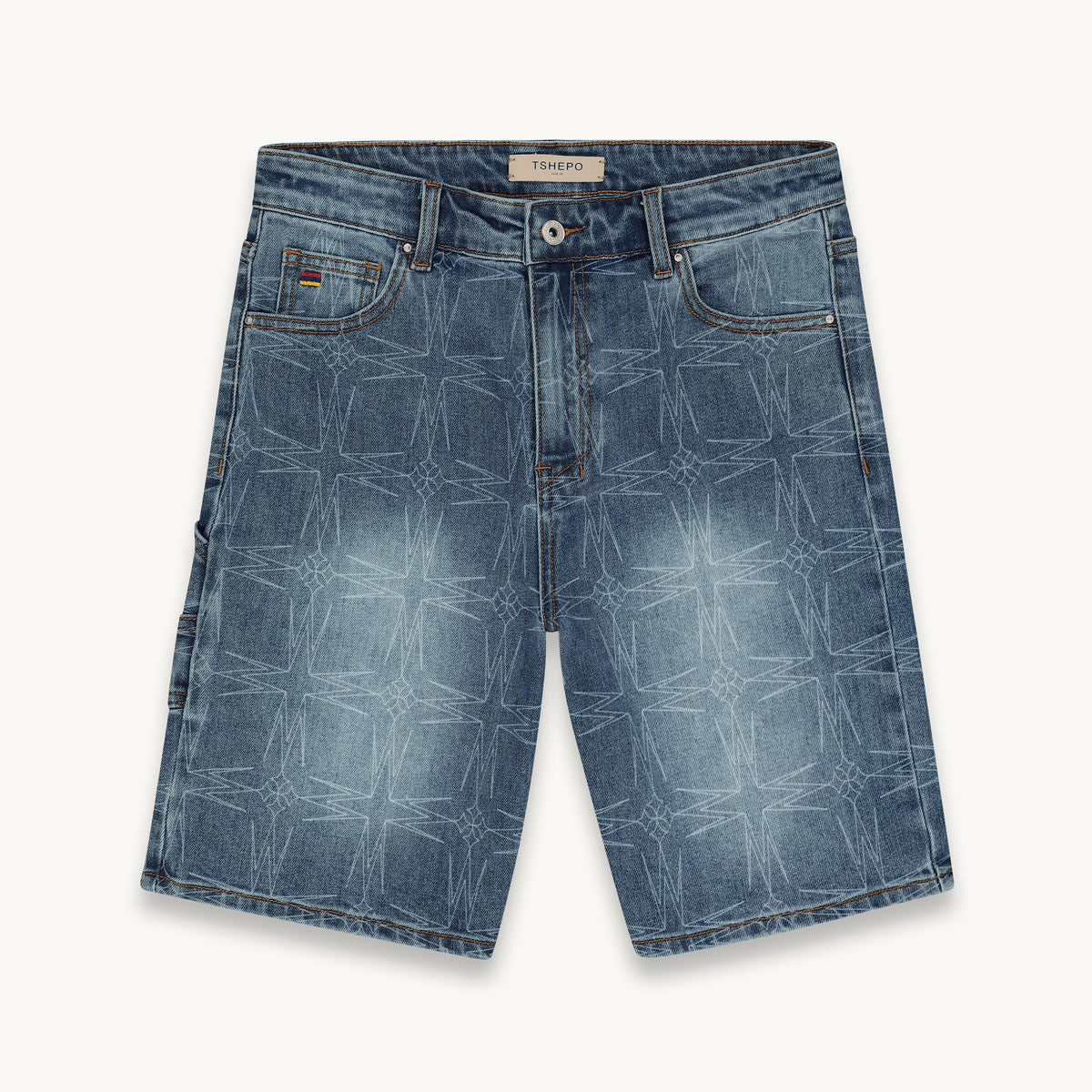 OVI STONEWASH MONOGRAM DENIM SHORTS