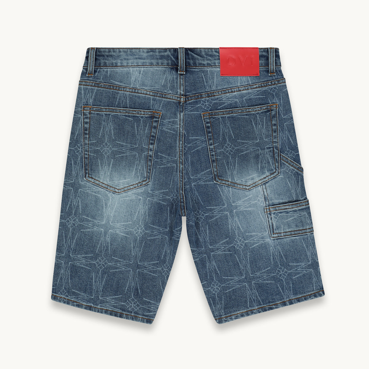 OVI STONEWASH MONOGRAM DENIM SHORTS