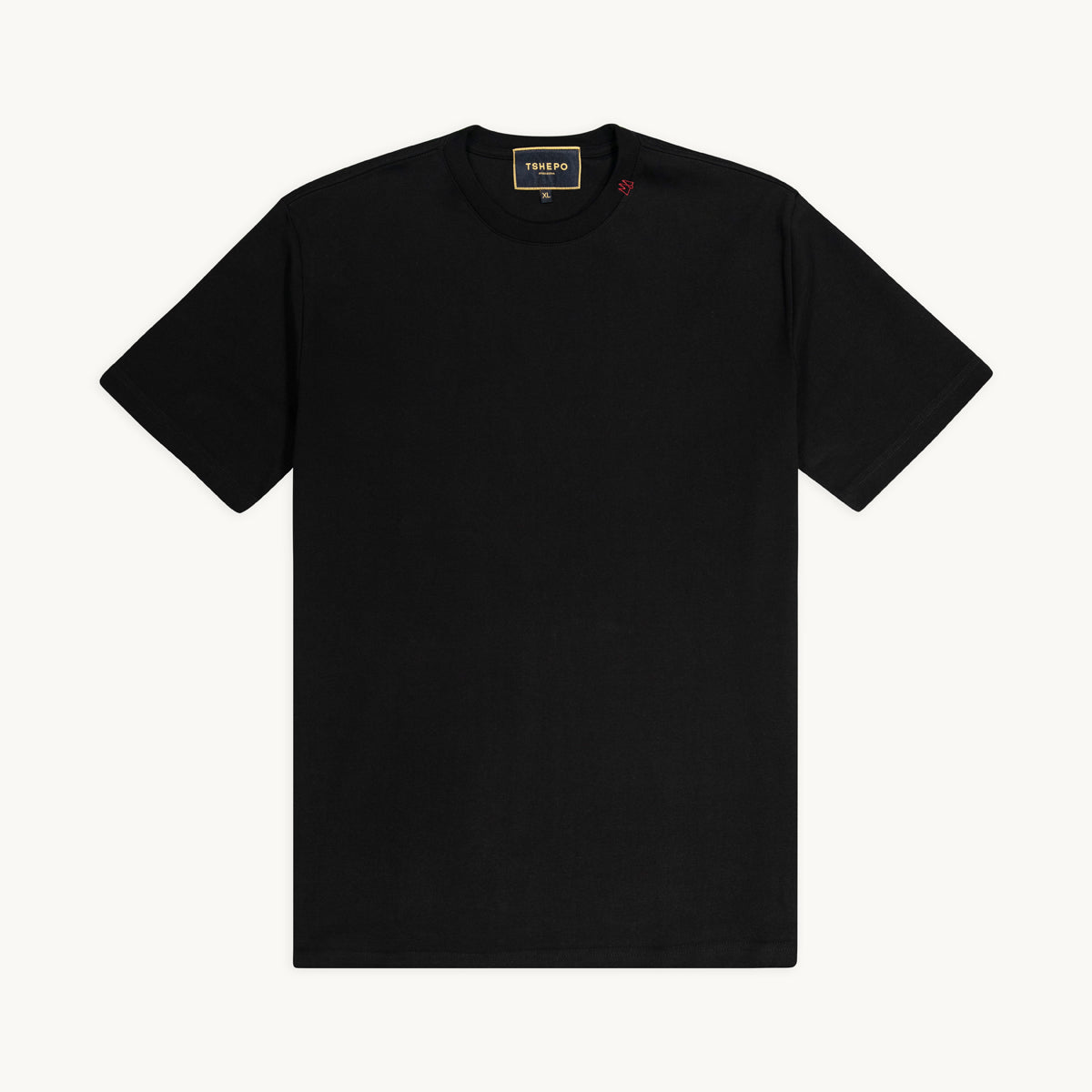 Black TSHEPO T-shirt with red embroidery crown