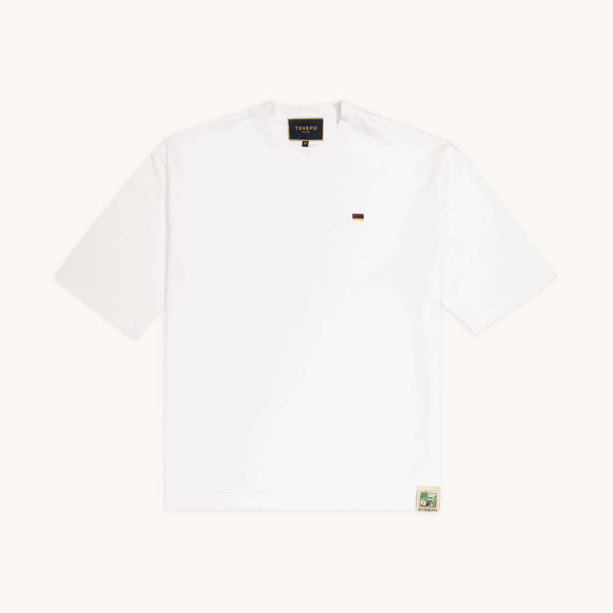 Front of white TSHEPO T-shirt