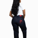 Model wearing TSHEPO Pakisha jeans showing the back 