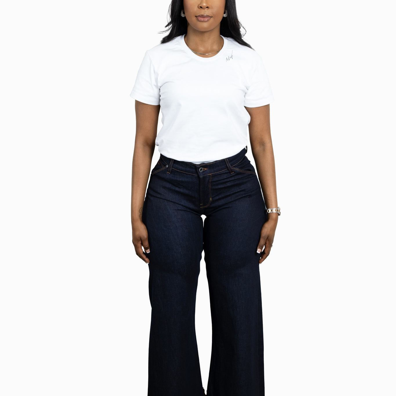 A FRONT IMAGE OF A MODEL WEARING THE RAW TSHEPO PAKISHA JEANS