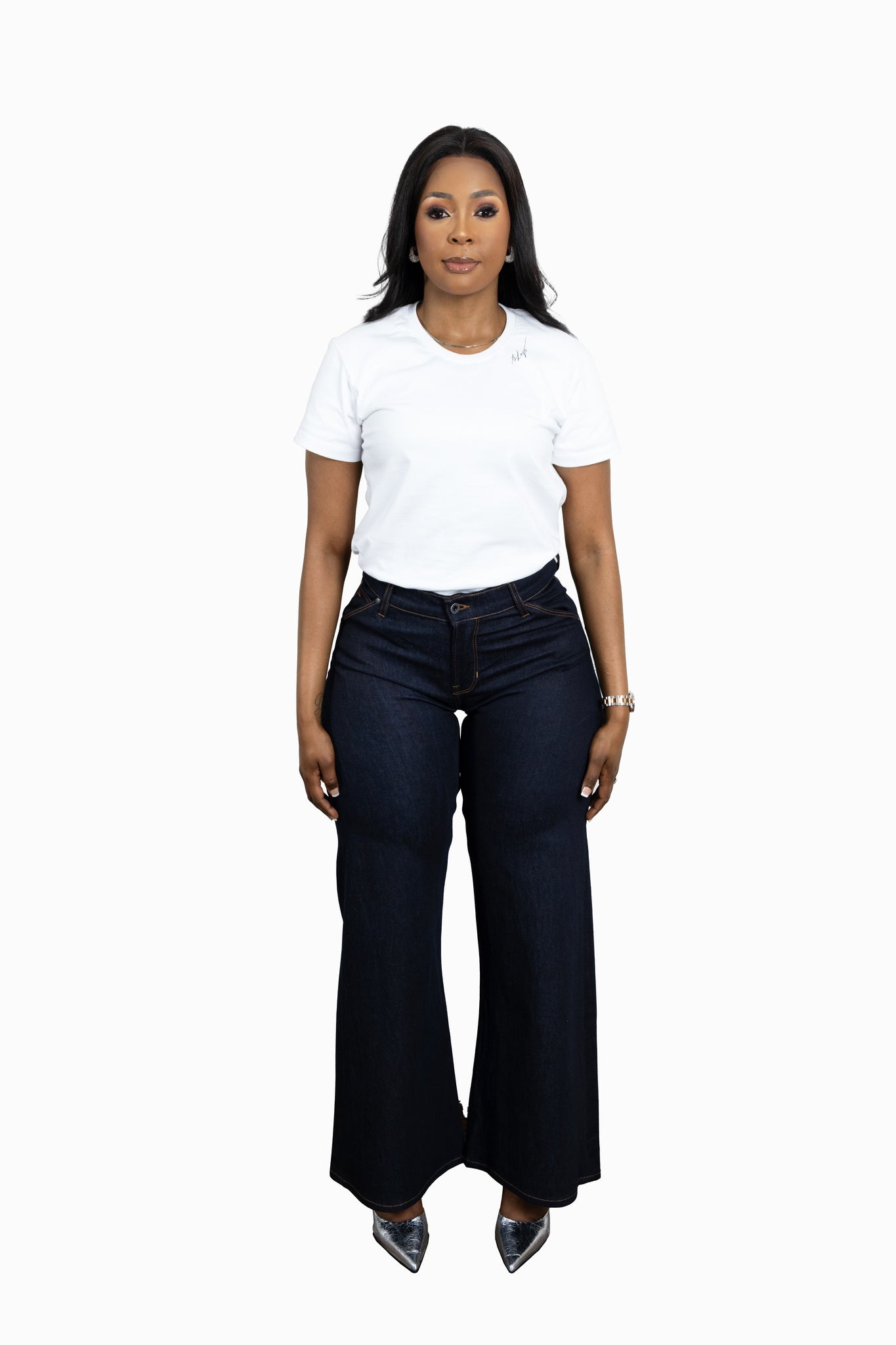 A FRONT IMAGE OF A MODEL WEARING THE RAW TSHEPO PAKISHA JEANS