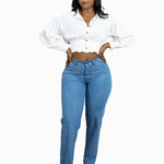 FRONT FACING IMAGE OF A MODEL WEARING THE PAKISHA JEAN