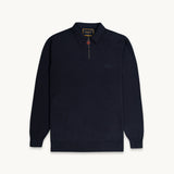 TSHEPO, KNITTED LONG SLEEVE POLO, NAVY