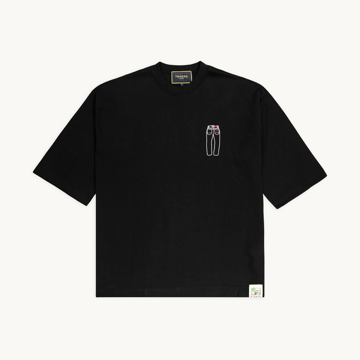 Front of Little Jeans black t-shirt