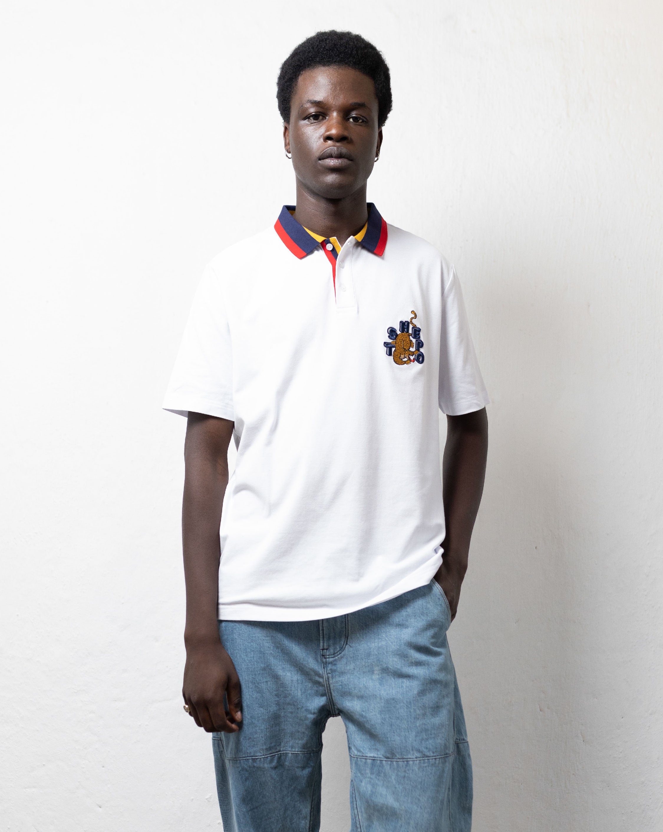 Model wearing TSHEPO Polo shirt