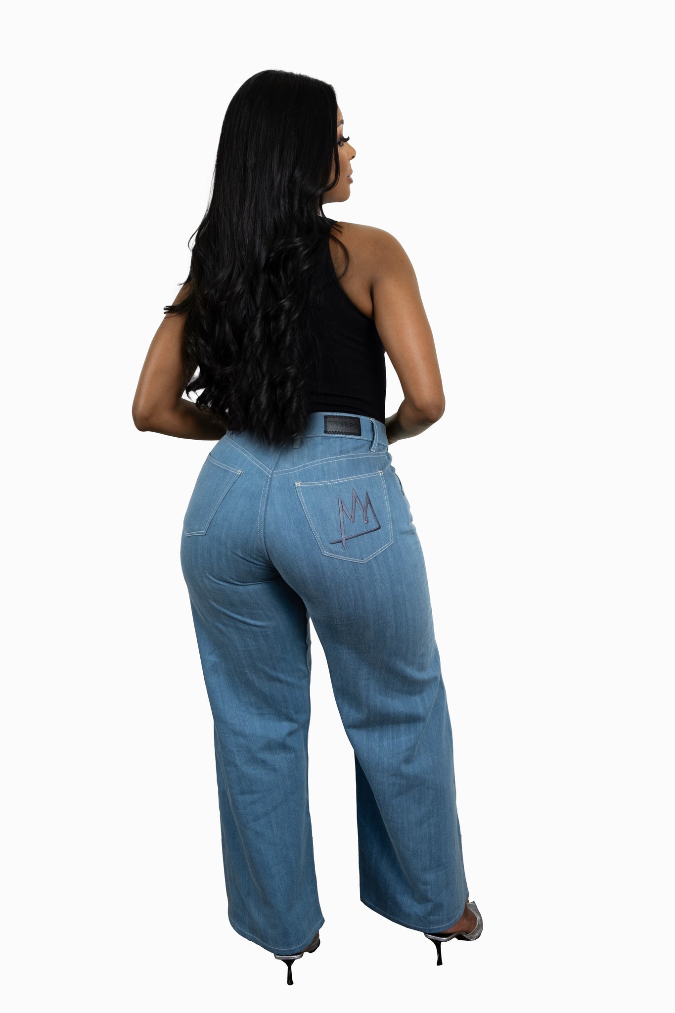 Model wearing the TSHEPO Pakisha jeans showing the back.