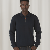 TSHEPO, KNITTED LONG SLEEVE POLO, NAVY