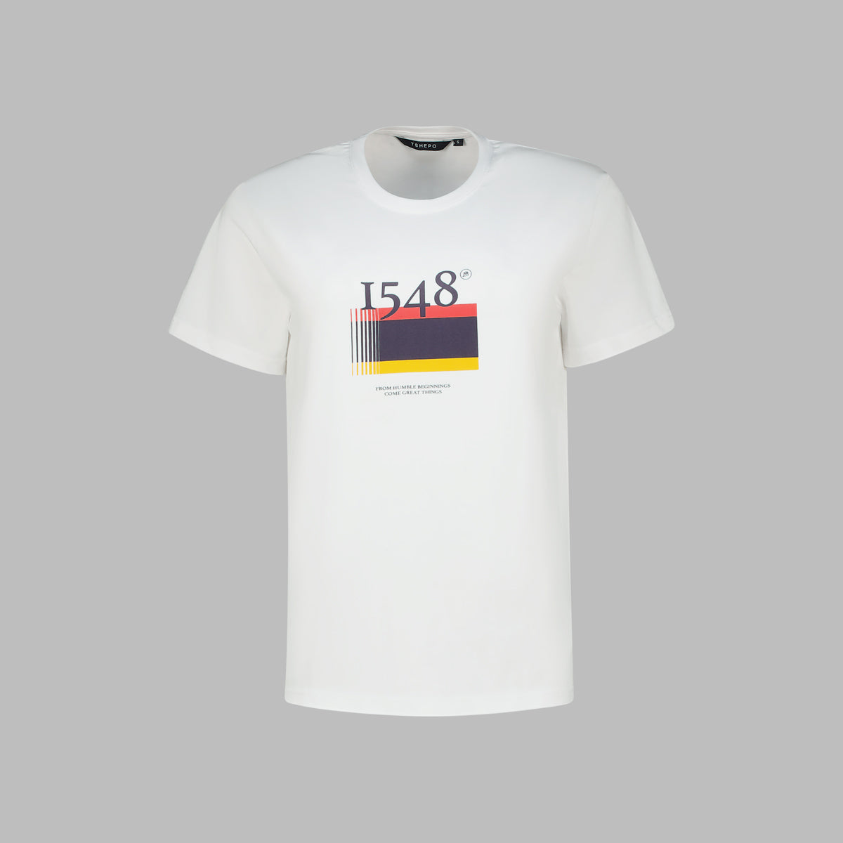 TSHEPO 1548 White t-shirt with the TSHEPO flag.